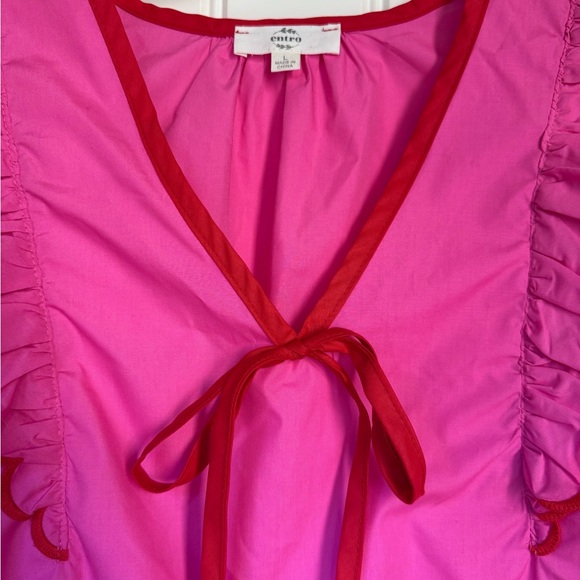 Entro Pink/Red Cotton Scallop Ruffle Sleeve Top - Women’s Size L - Picture 6 of 11
